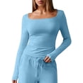 thumbnail image 1 of Karight Womens Square Neck Basic Long Sleeve T Shirt Slim Fit Tees Fall Going Out Crop Tops Cute Tight Shirts, 1 of 7