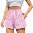 thumbnail image 1 of Karight Womens Striped Casual Shorts Elastic High Waist Loose Fit Summer Shorts with Pockets, 1 of 8