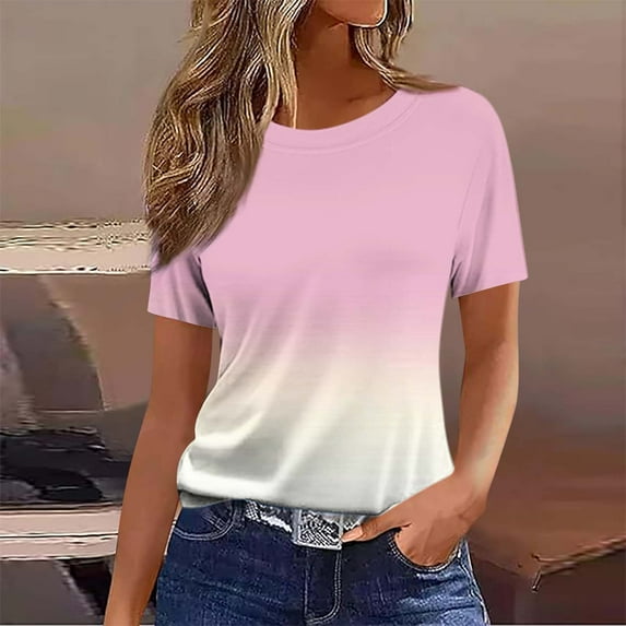 Karight Womens Striped Short Sleeve T Shirts Crewneck Top Fitted Tee