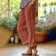 thumbnail image 1 of Karight Womens Summer Cotton Linen Elastic High Waist Cropped Pants Casual Loose Straight Leg Beach Trousers with Pockets, 1 of 5