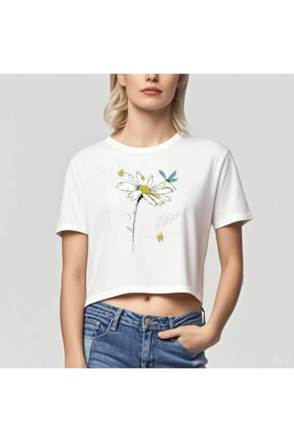 Womens Summer Crop Tops Short Sleeve Round Neck T-Shirts Loose Fit Casual Blouse Made in USA