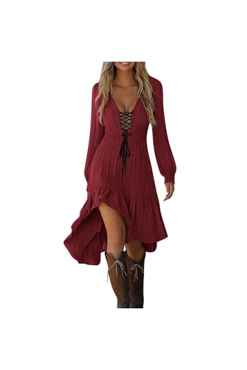 midi cowgirl dresses for women Western Cowgirl Prairie Dress Country Style Midi Dust & Bullets Western