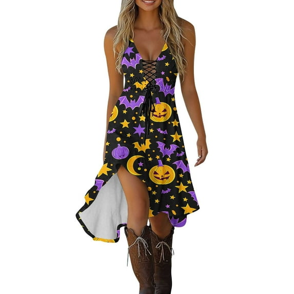 Karight Womens Summer Dresses Vintage Cowgirl Midi Dress Casual Sleeveless Ruffled Sundresses Halloween Western Outfit