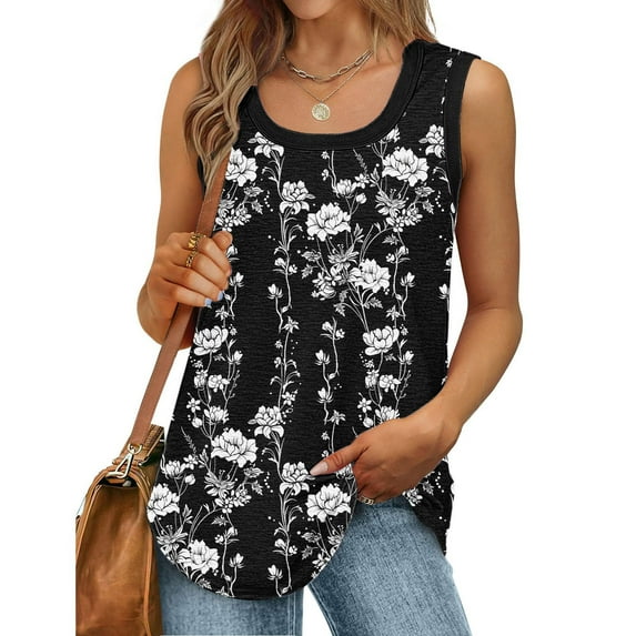 Karight Womens Summer Tank Tops Sleeveless Chiffon Double Layers Blouse Loose Round Neck Casual Shirts