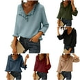 thumbnail image 1 of Karight Womens Sweaters Fall Winter Clothes Long Sleeve Button Down Ruffle Crew Neck Casual Knitted Pullover Tops, 1 of 6