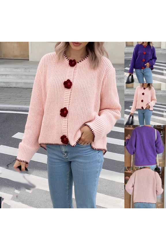 Womens Sweaters Long Sleeve Button Down Winter Open Front Crewneck Chunky Cardigan Sweaters for Women