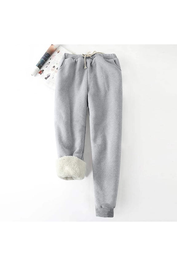 Womens Sweatpants Fleece Sherpa Lined Sweatpants with Pocket Thermal Leggings Winter Warm Sherpa Lined Joggers