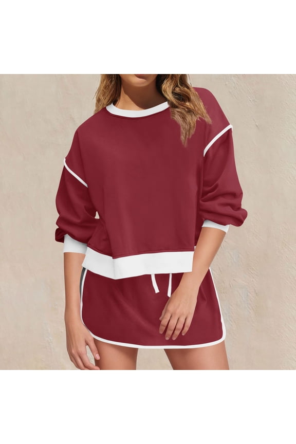 Womens Sweatsuits 2 Piece Set Crewneck Sweatshirts High Waisted Skort Skirts Tennis Running Tracksuits Shorts Sets
