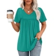 thumbnail image 1 of Karight Womens T Shirts Short Sleeve Pleated Dressy Casual V Neck Summer Tops Blouses, 1 of 8