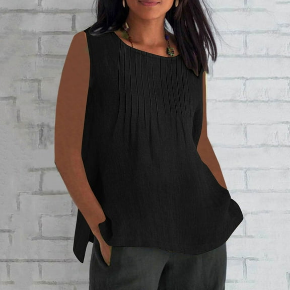 Karight Womens Tank Tops Crewneck Pleated Tunic 2025 Casual Summer Spring Fashion Flowy Sleeveless Shirts