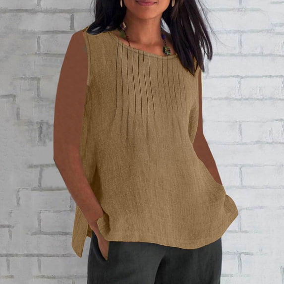 Karight Womens Tank Tops Crewneck Pleated Tunic 2025 Casual Summer Spring Fashion Flowy Sleeveless Shirts