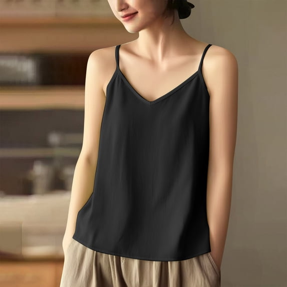 Karight Womens Tank Tops Summer Casual Sleeveless V Neck Camisole Loose Fit Spaghetti Strap Cami Shirts