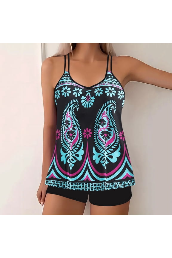 Womens Tankini Swimsuit Plus Size Two Piece Bathing Suit Flowy Swim Tops with Boy Shorts 2026 Modest Swimwear