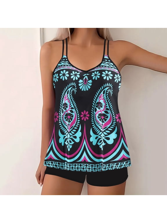 Womens Tankini Swimsuit Plus Size Two Piece Bathing Suit Flowy Swim Tops with Boy Shorts 2026 Modest Swimwear