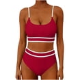 thumbnail image 1 of Karight Womens Two Piece Ribbed Bikini Set with Contrast White Trim, High Waisted Bottoms and Spaghetti Strap Top for Beach Pool Swimwear, 1 of 3