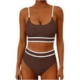 thumbnail image 1 of Karight Womens Two Piece Ribbed Bikini Set with Contrast White Trim, High Waisted Bottoms and Spaghetti Strap Top for Beach Pool Swimwear, 1 of 4