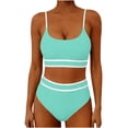 thumbnail image 1 of Karight Womens Two Piece Ribbed Bikini Set with Contrast White Trim, High Waisted Bottoms and Spaghetti Strap Top for Beach Pool Swimwear, 1 of 3