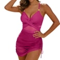 thumbnail image 1 of Karight Womens Two Piece Swimsuit Set Mesh Swim Dress with Adjustable Spaghetti Straps and Gold Accents, Ruched Side Tie Bathing Suit, 1 of 8