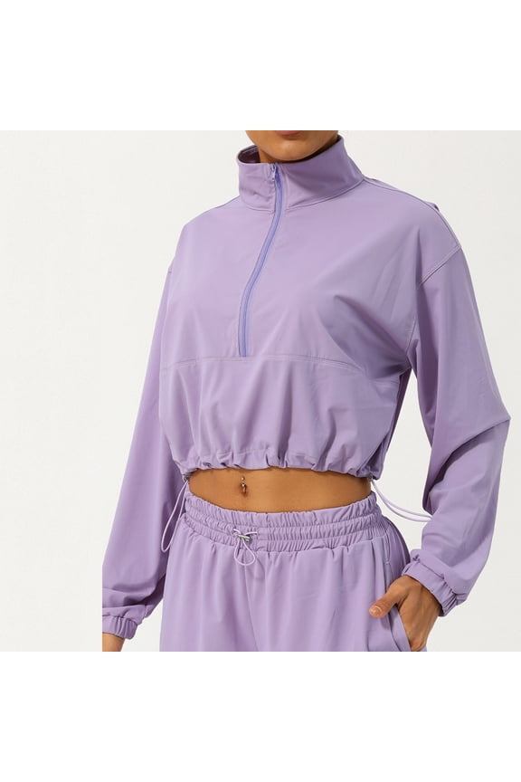 Womens UPF 50+ Sun Protection Cropped Half-Zip Windbreaker Jacket with Adjustable Drawstring Hem