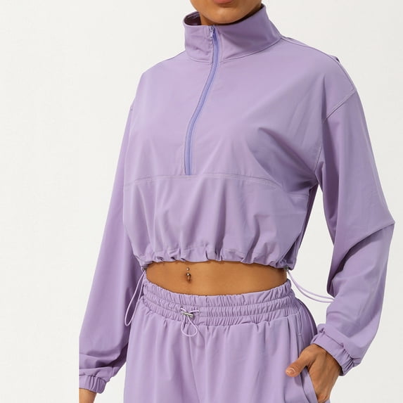 Karight Womens UPF 50+ Sun Protection Cropped Half-Zip Windbreaker Jacket with Adjustable Drawstring Hem