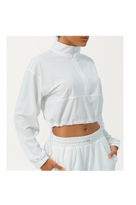 Womens UPF 50+ Sun Protection Cropped Half-Zip Windbreaker Jacket with Adjustable Drawstring Hem