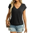 thumbnail image 1 of Karight Womens V Neck Cap Sleeve T Shirts Banded Bottom Top Loose Fit Short Sleeves Tee Casual Summer Basic Tops, 1 of 8