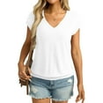 thumbnail image 1 of Karight Womens V Neck Cap Sleeve T Shirts Banded Bottom Top Loose Fit Short Sleeves Tee Casual Summer Basic Tops, 1 of 8
