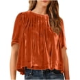 thumbnail image 1 of Karight Womens Velvet Babydoll Tops Short Sleeve Peplum Pleated Flowy Blouse Casual Loose Fit Crewneck Tshirts, 1 of 7