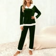 thumbnail image 1 of Karight Womens Velvet Lounge Set with Faux Fur Trim Long Sleeve V Neck Top and Pants Holiday Fall Spring 2 Piece Loungewear, 1 of 7