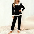 thumbnail image 1 of Karight Womens Velvet Lounge Set with Faux Fur Trim Long Sleeve V Neck Top and Pants Holiday Fall Spring 2 Piece Loungewear, 1 of 7