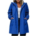 thumbnail image 1 of Karight Womens Waterproof Hooded Raincoat Long Sleeve Zip Up Drawstring Waist Adjustable Cuffs Mid Length Windproof Trench Jacket with Pockets, 1 of 7