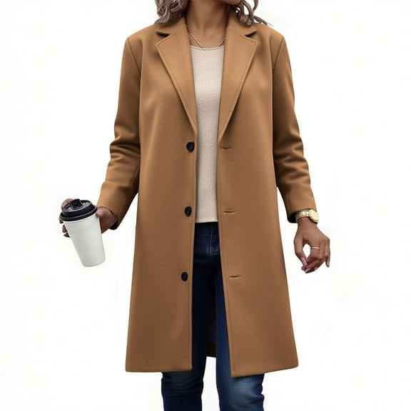 Karight Womens Wool Blend Coat Notched Lapel Collar Trench Coats Loose Casual Long Jacket Peacoat Fall Winter Outerwear