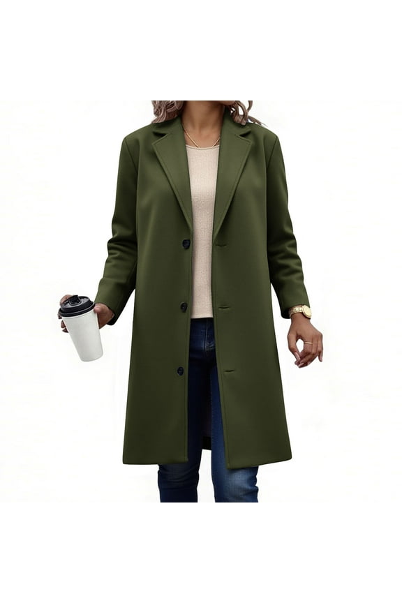 Womens Wool Blend Coat Notched Lapel Collar Trench Coats Loose Casual Long Jacket Peacoat Fall Winter Outerwear