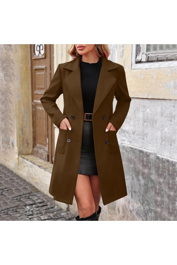 Womens Wool Coat Notch Lapel Winter Long Single Breasted Peacoat Trench Overcoat