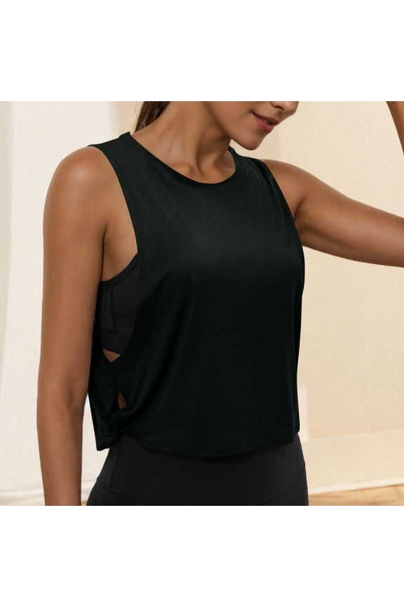 Womens Workout Tank Crop Sports Shirt Loose Fit Sleeveless Yoga Running Tops Going Out Top