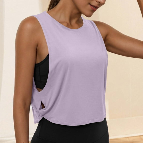 Karight Womens Workout Tank Crop Sports Shirt Loose Fit Sleeveless Yoga Running Tops Going Out Top