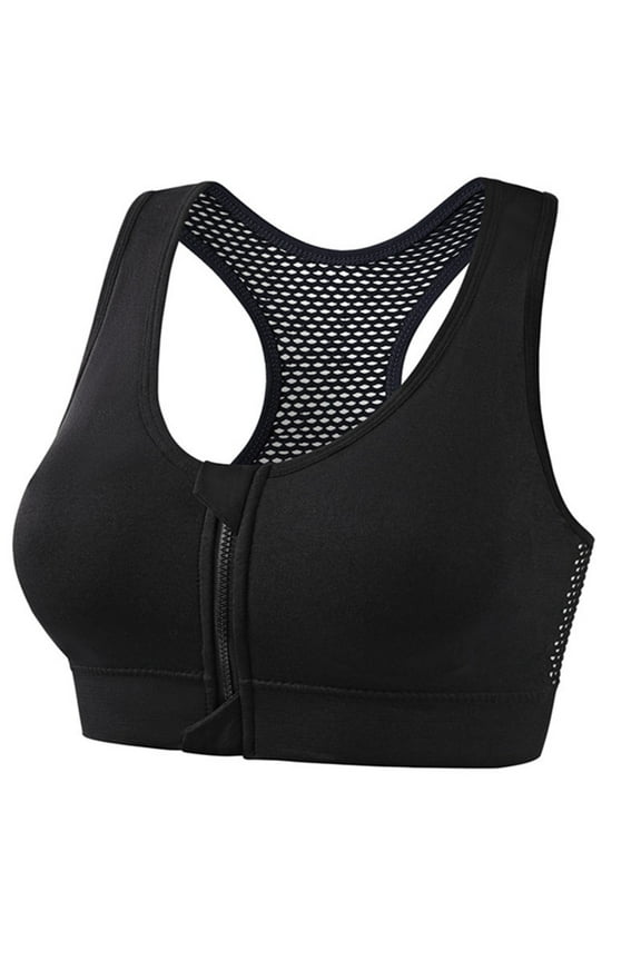 Karight Zip Front Sports Bras for Women Hollow Mesh Panel Design Brassieres High Impact Supportive Large Bust Bra