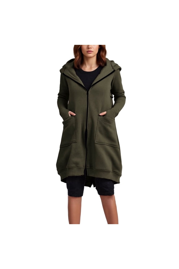 Zip Up Hoodie For Women Long Tunic Hooded Sweatshirt Casual Oversized Fleece Fall Winter Jacket Coat With Pocket