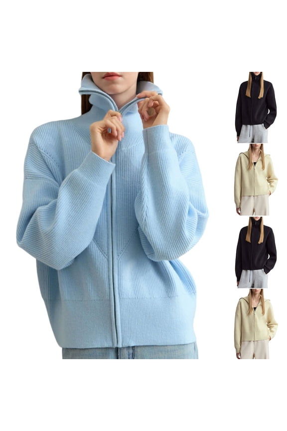 Zip up Jackets for Women Turtleneck Cute Sweaters Ribbed Knit Cardigan Long Sleeve Jacket Y2k Tops Fall Sweaters Cardigan
