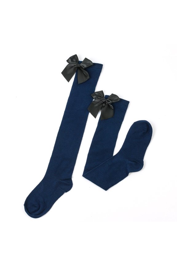 Karimi Ankle Socks Solid Thigh High Socks with Satin Bow, Cotton Over Knee Stockings, Stretchy Warmers for Halloween Party Costume Ruffle Socks