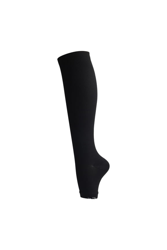Karimi Pilates Socks Open Toe Solid Compression Calf Socks, Ribbed Stretch Slimming Leg Stockings, Non Slip Long Socks for Yoga Sleeping Travel Ankle Socks