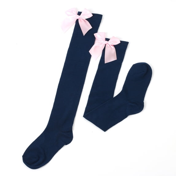 Karimi Pilates Socks Solid Thigh High Socks with Satin Bow, Cotton Over Knee Stockings, Stretchy Warmers for Halloween Party Costume Ruffle Socks