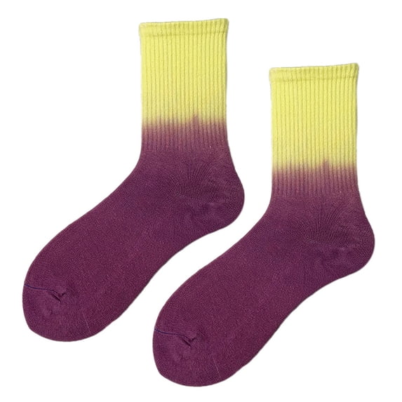 Karimi Socks for Women Gradient Crew Socks, Vertical Rib Cotton Mid Calf Socks, Casual Stackable Socks No Show Socks