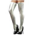 thumbnail image 1 of Karimi Socks for Women Shiny Thigh High Socks, Faux Leather Over Knee Stockings, Stretch Patent Long Leg Warmers Ruffle Socks, 1 of 3