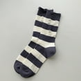 thumbnail image 1 of Karimi White Socks Distressed Ripped Striped Crew Socks, Wide Stripe Mid Calf Cotton Socks, Retro Y2K Destroyed Casual Stackable Leg Socks Ankle Socks, 1 of 2