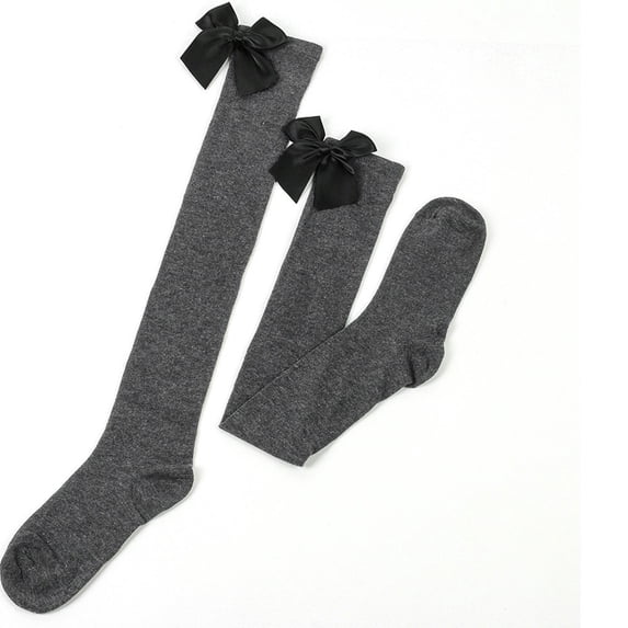 Karimi White Socks Solid Thigh High Socks with Satin Bow, Cotton Over Knee Stockings, Stretchy Warmers for Halloween Party Costume Ankle Socks