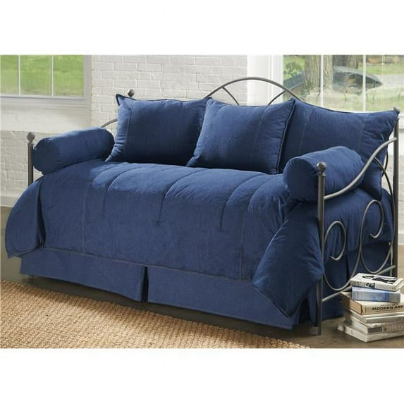 Karin Maki Denim Daybed Set 5 pieces Comforter bed skirt Standard Pillow Shams. 61 x 95 Inches - Blue