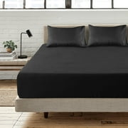 Karin Maki Twin Black Fitted Sheet Set Pack of 2 Brushed Microfiber 1800 Thread Count 15’’ Deep Pocket Fitted Bed Sheet Ultra Soft & Durable Luxury Bottom Sheets for Bed