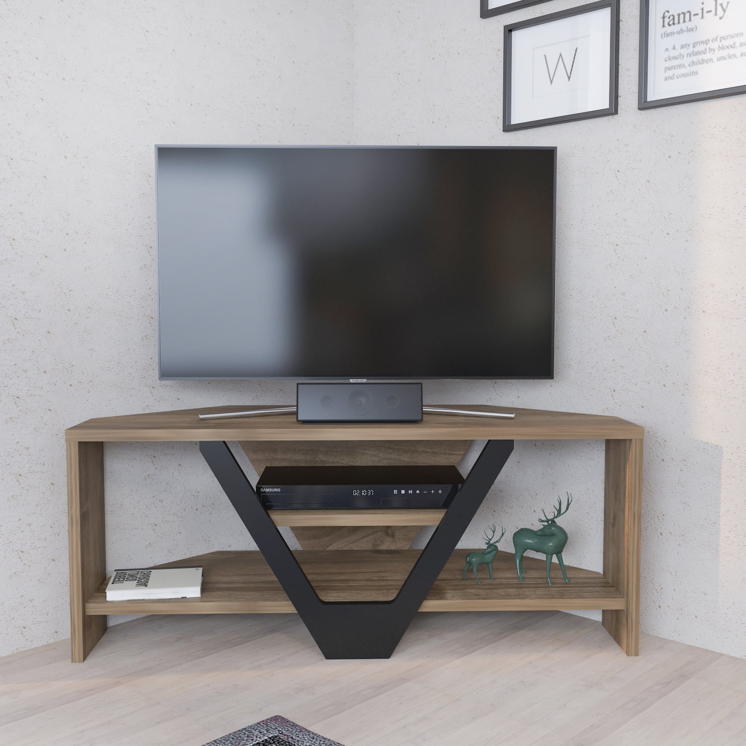 Karin Wide Corner TV Stand Console Table for Up to 50 inch TVS