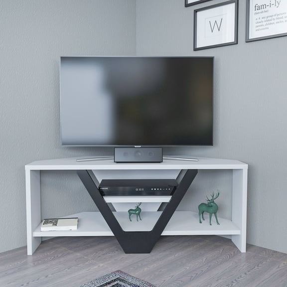 Karin Modern Wood TV Stand for 55 inch TV - White Black Finish